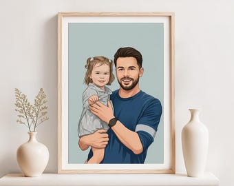Dibujo de retrato familiar personalizado: regalo personalizado para el Día del Padre.