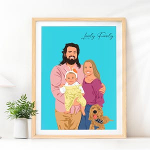 Retrato de família digital, desenho sem rosto de foto, presente personalizado para o Natal, ilustração de desenho animado, impressão de arte para download