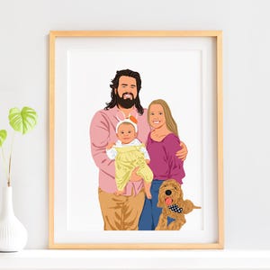 Ilustração de família, retrato de desenho animado, pintura personalizada, presente personalizado para a mãe, presente para ela, desenho sem rosto de foto, impressão digital