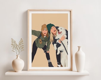 Retrato de caricatura personalizado con mascota: regalo para tu mejor amigo, ilustración personalizada, dibujo a mano