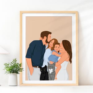 Custom Family Portrait Drawing, Personalized Gift, Custom Illustration, Faceless Portrait Print, Cartoon Portrait, Gift for Parents