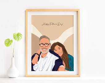Personalized Family Illustration, Father’s Day Gift, Custom Family Portrait, Drawing from Photo, Custom Gift for Grandpa, Dad Gift