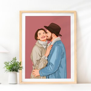 Illustrazione di ritratto di coppia personalizzata, regalo di anniversario per lei, ritratto di cartone animato, regalo personalizzato per la fidanzata, regalo per donna, disegno da foto