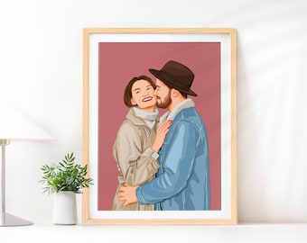 Custom Couple Portrait Illustration, Anniversary Gift, Drawing from Photo