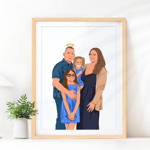 Gepersonaliseerd herdenkingscadeau, aangepaste familietekening, overledene toevoegen aan portret, foto's samenvoegen, anonieme illustratie, portret van geliefde