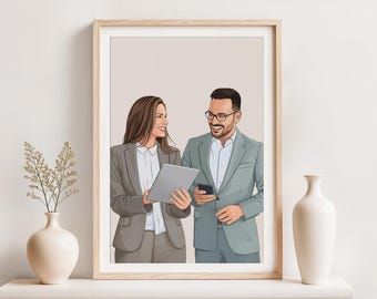 Dibujo de retrato personalizado: regalo corporativo para clientes, regalo personalizado para compañeros de trabajo