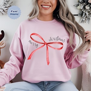 Weihnachten Sweatshirt mit roter Schleife: Vintage Weihnachtspullover Geschenk