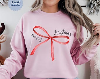 Red Bow Christmas Sweatshirt: Vintage Holiday Sweater Gift