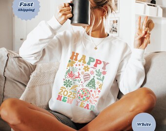 2025 Happy New Year Boho Sweatshirt: Women's Winter Celebration