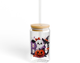 Halloween Iced Coffee Cup: Spooky 16oz Glass Tumbler