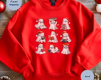 Christmas Ghost Sweatshirt: Cozy Book Lover Crewneck