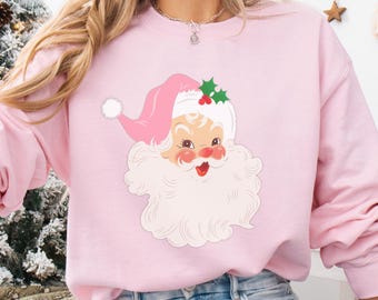 Pink Santa Christmas Sweatshirt: Retro Holiday Crewneck