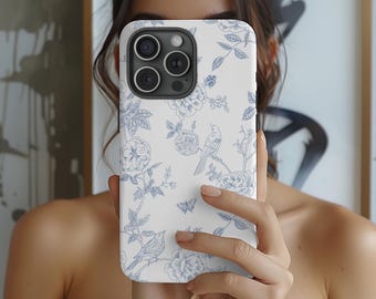 Toile de Jouy Floral Phone Case: Elegant French Design