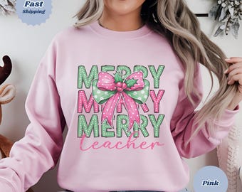 Merry Teacher Christmas Sweatshirt: Cozy Holiday Crewneck Gift