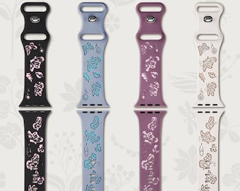 4 Pack Silicone Bands Compatible Apple Watch 42mm 49mm 46mm 45mm 44mm,Butterflies Floral Engraved Soft Sport Band for iWatch Ultra Series 10