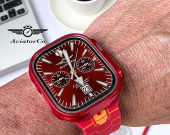 AviatorCo Oceanear Red Apple Watch Face: Clockology Smartwatch Design