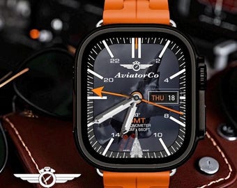 AviatorCo Squadron GMT Watch Face: Custom Clockology Apple Watch Ultra & Series 4+
