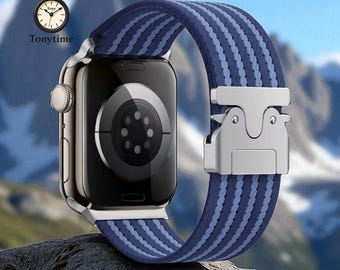 Apple Watch Strap, Parachute Buckle, Striped Nylon Weaving, Apple Watch Strap for 49mm-42mm Men Women custom band Free watch face included