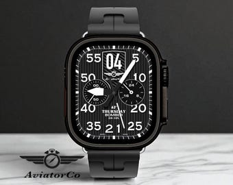 Aviator Bomber Big Date Apple Watch Face: Clockology Design for Apple Ultra and Series