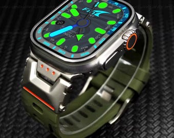 Mechanistic design Apple Watch silicone wristband pin buckle for Apple Watch Ultra, SE & Series 49mm to 42mm Models Free watch face