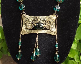 Vintage echte art nouveau-ketting-antiek-slangen-OOAK