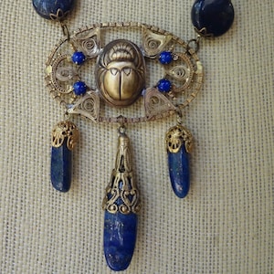 Egyptian Revival Scarab Necklace-Lapis Lazuli