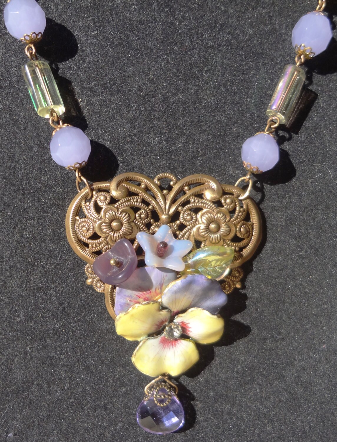 Antique Enamel Pansy Necklace Etsy