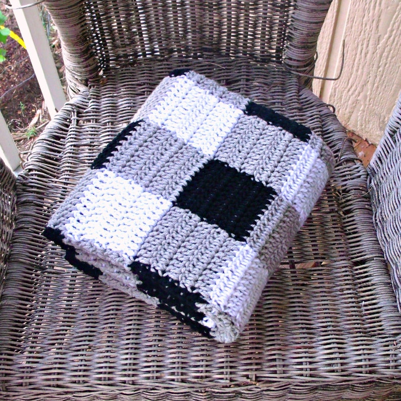 Crochet Black and White Modern Farmhouse Nursery Buffalo Plaid Baby Blanket Ready to Ship Buffalo Check Baby Bedding 30 x 38 inches