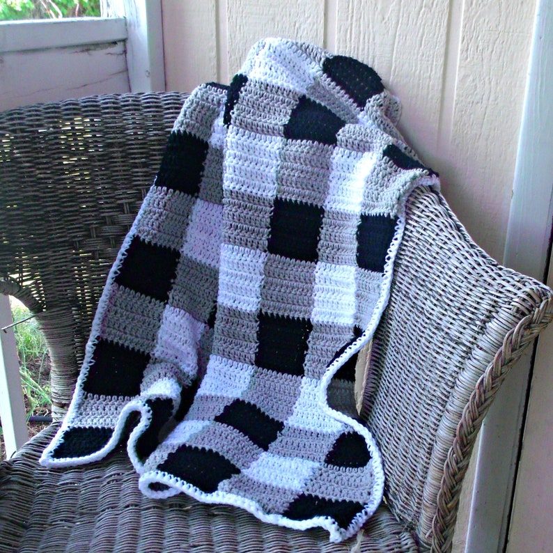 Crochet Black and White Modern Farmhouse Nursery Buffalo Plaid Baby Blanket Ready to Ship Buffalo Check Baby Bedding 30 x 38 inches