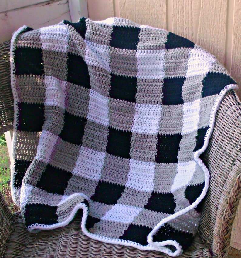 Crochet Black and White Modern Farmhouse Nursery Buffalo Plaid Baby Blanket Ready to Ship Buffalo Check Baby Bedding 30 x 38 inches