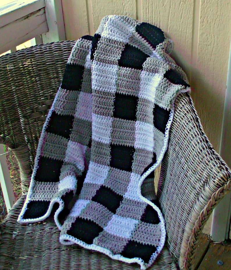 Crochet Black and White Modern Farmhouse Nursery Buffalo Plaid Baby Blanket Ready to Ship Buffalo Check Baby Bedding 30 x 38 inches