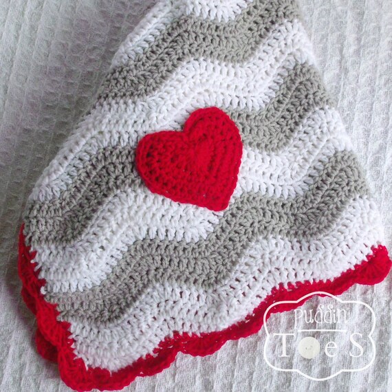 Items similar to Crochet Baby Blanket Heart Blanket Chevron Baby