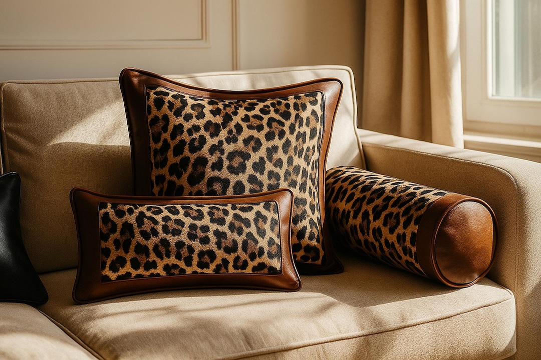 Leopard Effect Fabric Leather Pillow Cover Brown Animal Print Cushion ...
