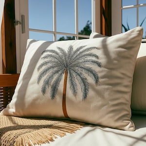 Handmade Palm Tree Embroidered Pillow Cover: Tropical Boho Decor