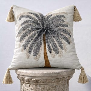 Handgemachte Palme Bestickter Kissenbezug: Tropisches Boho-Dekor