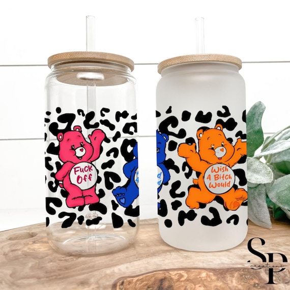 Personalized 16 oz Swear Bear Tumbler | Custom Snow Globe or Regular Tumbler | Funny Cute Gift | Glitter Tumbler | Adult Humor Cup
