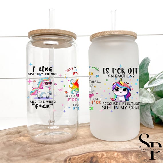 Unicorn F*ck Tumbler | Funny Sweary Unicorn Cup | Snow Globe, Glass, or Acrylic Tumbler | Sassy Adult Gift | Glitter Tumbler