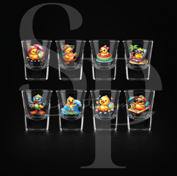 Set of 8 beach ducks shot glasses
