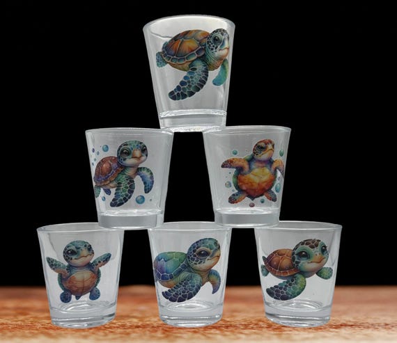 Set of 6 Sea Turtle Shot Glasses , Perfect for Turtle Lovers & Ocean Enthusiasts