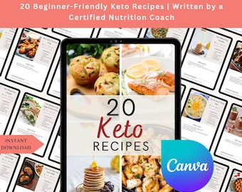 Plantilla de Canva para ebook de 20 recetas cetogénicas: Libro de cocina personalizable (PLR)