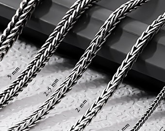 925 Sterling Silver Foxtail Chain Necklace Men, Wheat Bali Oxidized Pendant Long Charm Chain Women, Birthday Gifts Jewelry Her Him Wife Dad