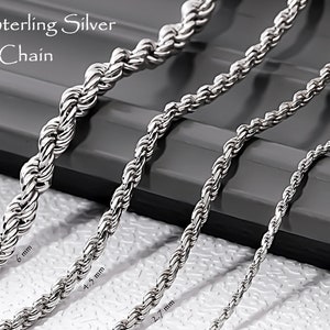 Collar de cadena de cuerda de plata de ley 925 para hombre, colgante de corte de diamante trenzado, gargantilla larga y gruesa, cadena con dije para mujer, regalo de cumpleaños, joyería para ella y él.