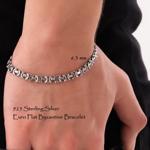 925 Sterling Silver Byzantine Chain Bracelet Women, Euro Viking Flat Long Thick Charm Chain Men, Birthday Anniversary Gifts Jewelry Her Him