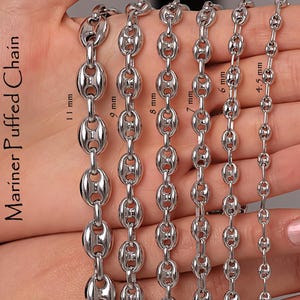 925 Sterling Silver Mariner Puffed Chain Necklace Women, Anchor Hollow Long Thick Choker Charm Chain Men, Birthday Gifts Jewelry Her Him Mum