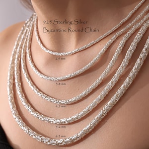 925 Sterling Silver Byzantine Chain Necklace Women, White Viking Thick Long Heavy Round Pendant Choker Chain Men, Birthday Gifts Jewelry Her