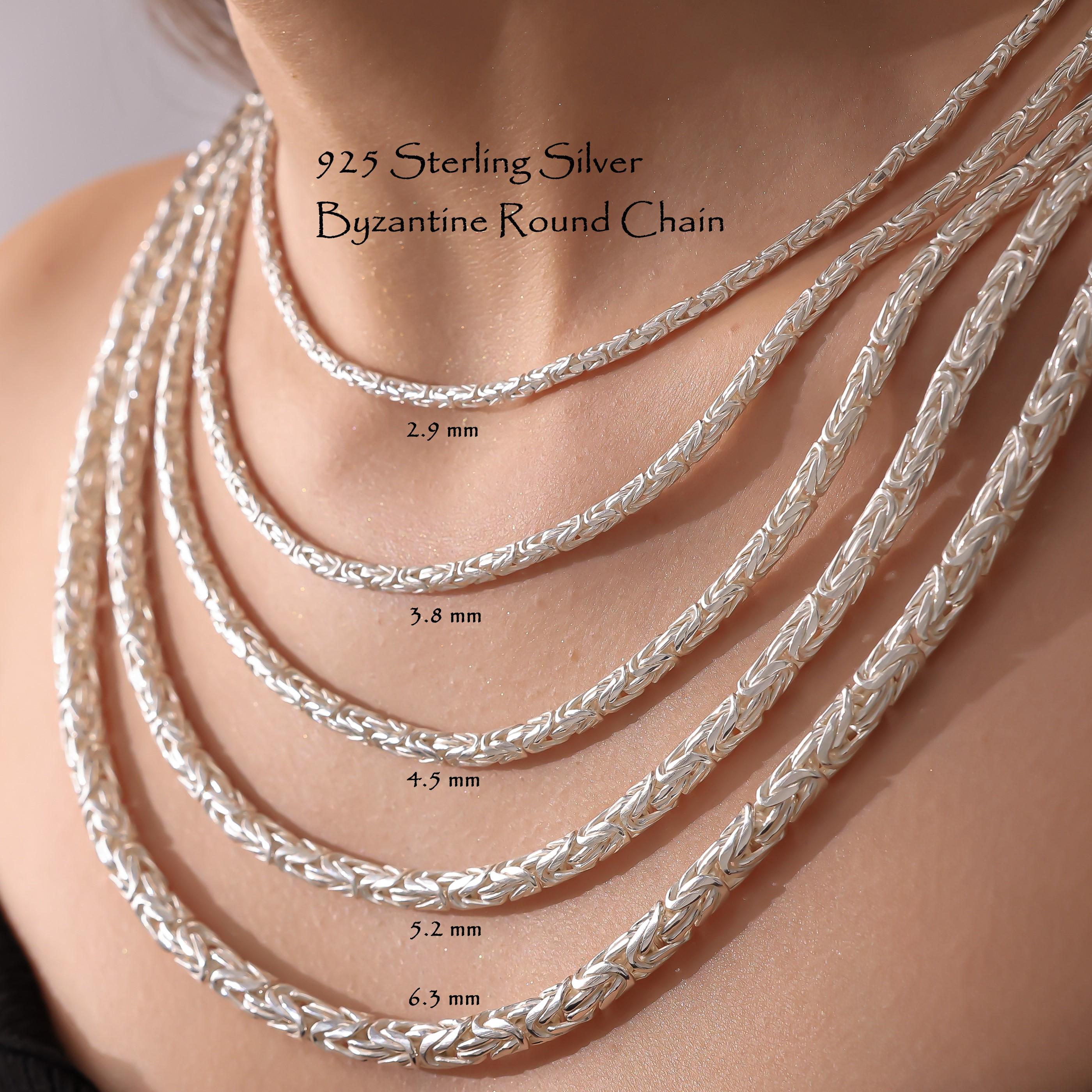 Collier Chaîne Byzantin En Argent 925 Avec Zircon Bleu Saphir - Finition Oxydée, Neuf Avec Boîte