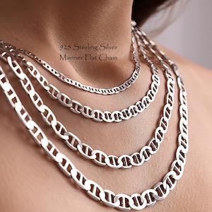 925 Sterling Silver Mariner Chain Necklace Women, Anchor Flat Link Long Solid Choker Charm Chain Men, Birthday Gift Jewelry Her Him Mum Wife