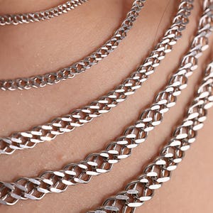 925 Sterling Silver Rambo Chain Necklace Women, Double Curb Link Long Choker Charm Chain Men, Birthday Gift Jewelry Her Him Dad Mum Wife Kid image 2
