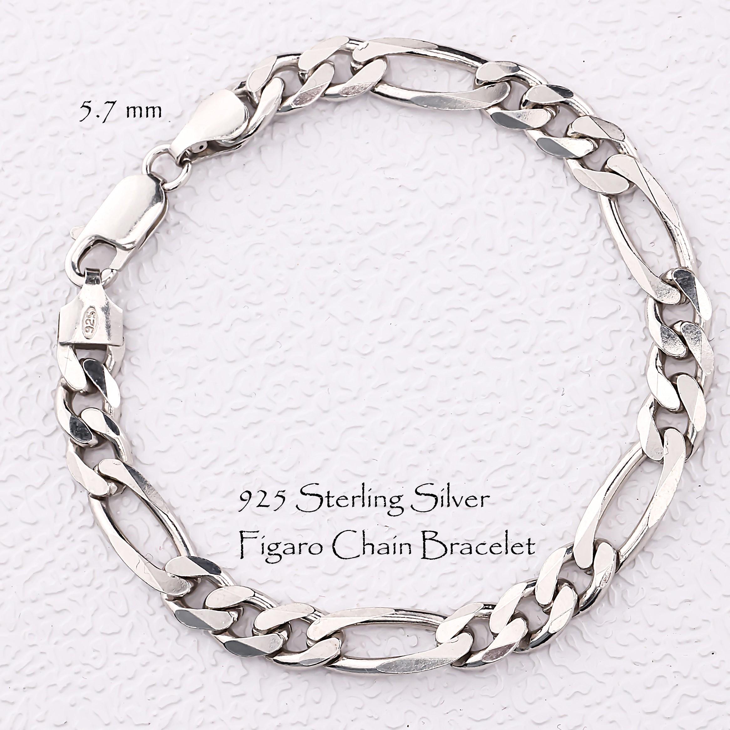 925 Sterling Silver Figaro Chain Bracelet Men, Figaro Link Solid