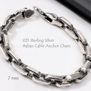 925 Sterling Silver Anchor Chain Bracelet Men, Italian Cable Oxidized Solid Thick Long Heavy Chain, Anniversary Birthday Gifts Jewelry Him